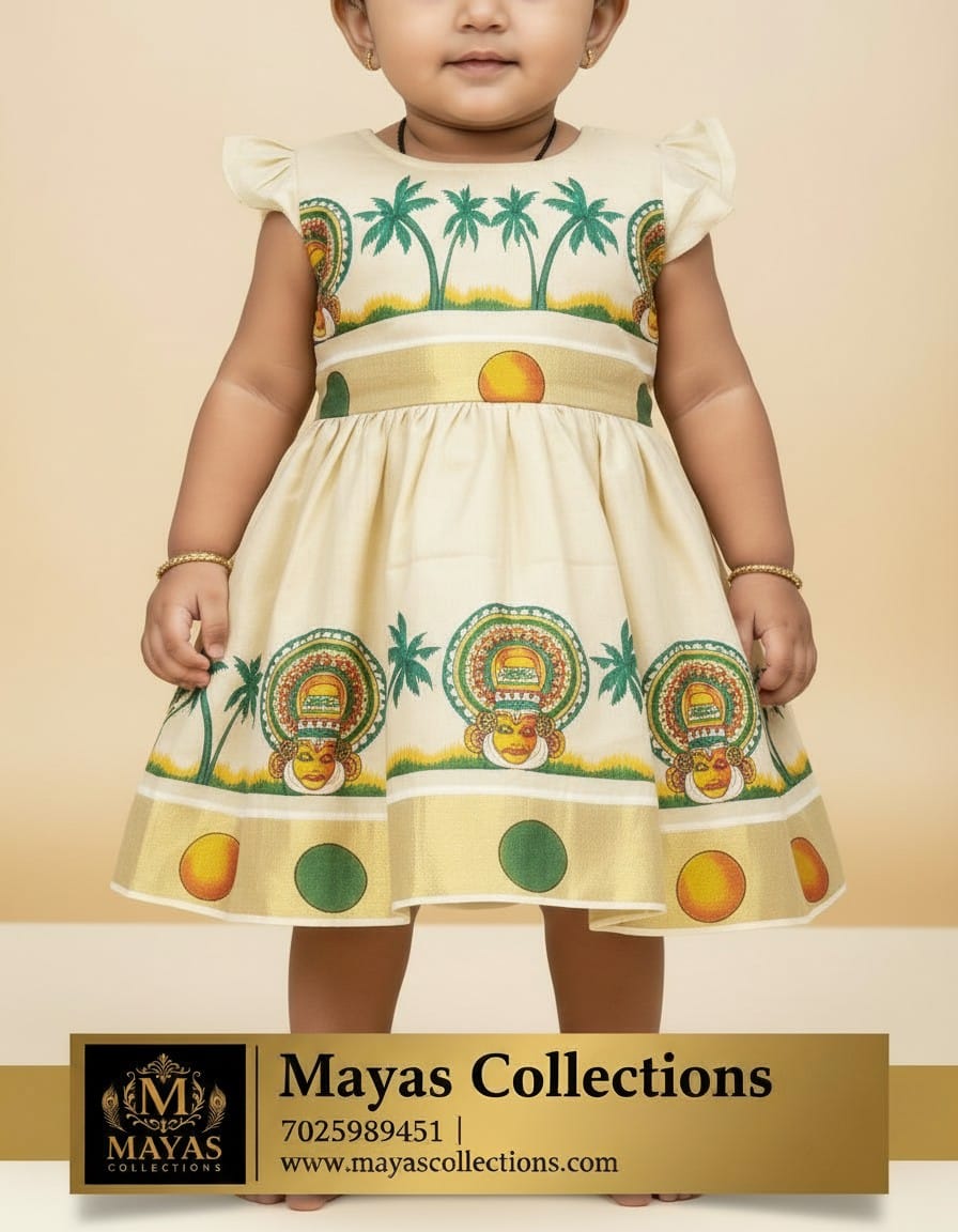 Kerala Traditional Kathakali Printed Tissue Frock